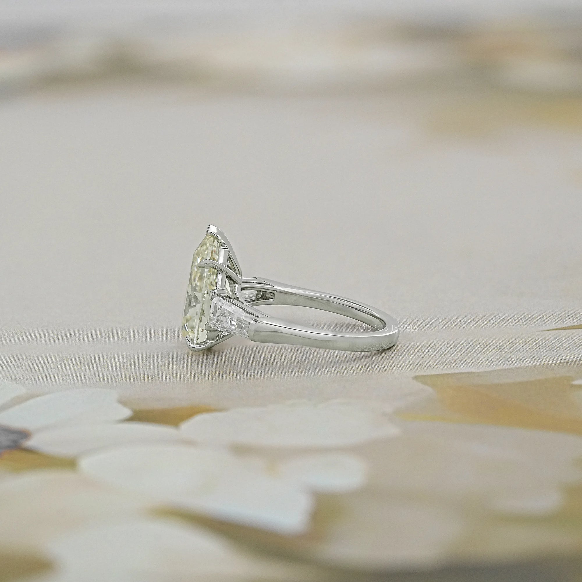 3 Stone Old Mine Pear Diamond Engagement Ring