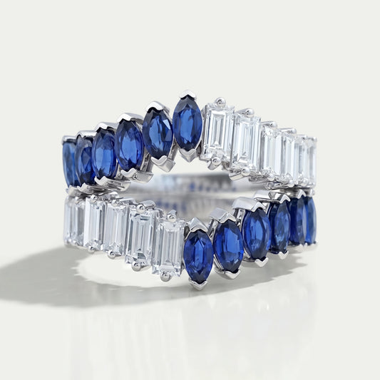 Double Row Sapphire Marquise Gemstone Enhancer Ring Rings