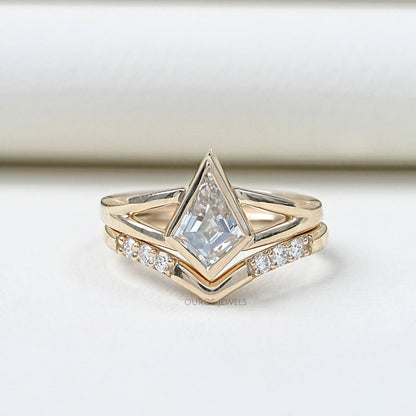 Kite Cut Lab Diamond Bezel Set Bridal Ring Set Rings