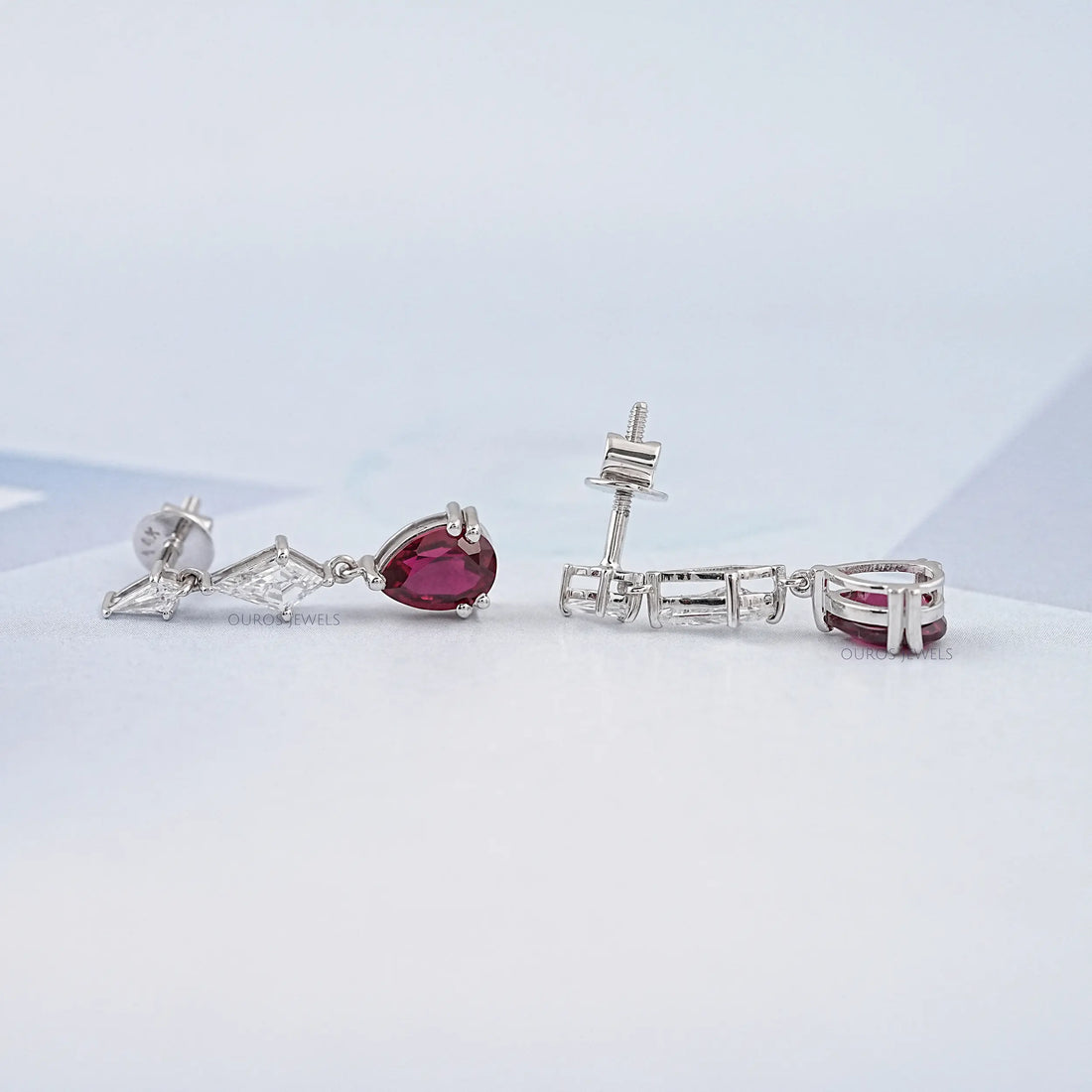 Ruby Pear Gemstone And Kite Cut Drop Earrings