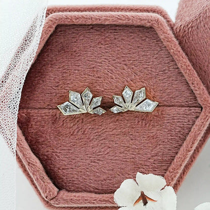 Step Cut Kite Half Bezel Fan Shape Stud Earrings