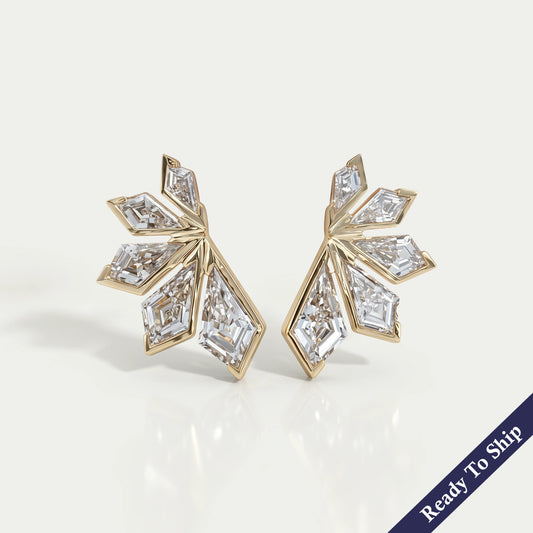 Step Cut Kite Half Bezel Fan Shape Stud Earrings Earring
