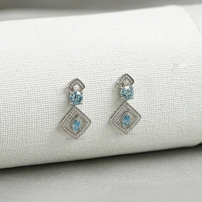 Blue Round With Pear Diamond Drop Earrings Earrings