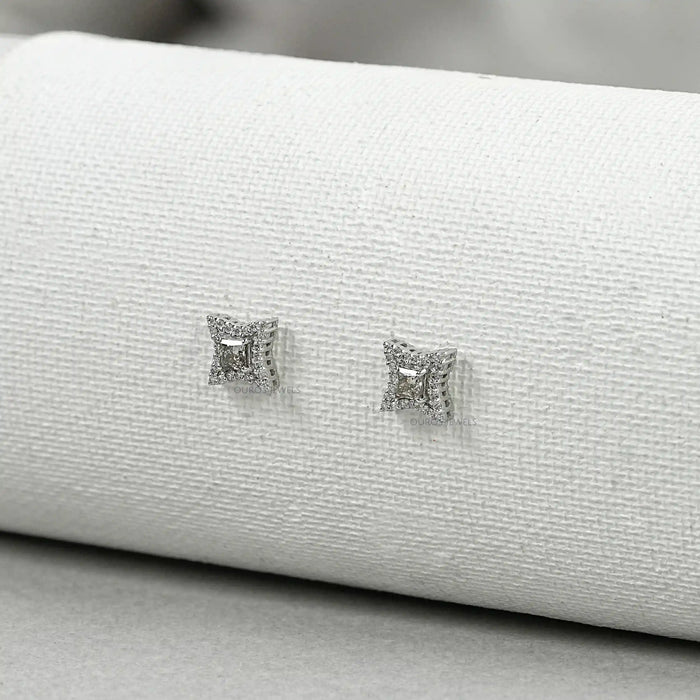 Olive Color Diamond Halo Princess Stud Earring Earrings