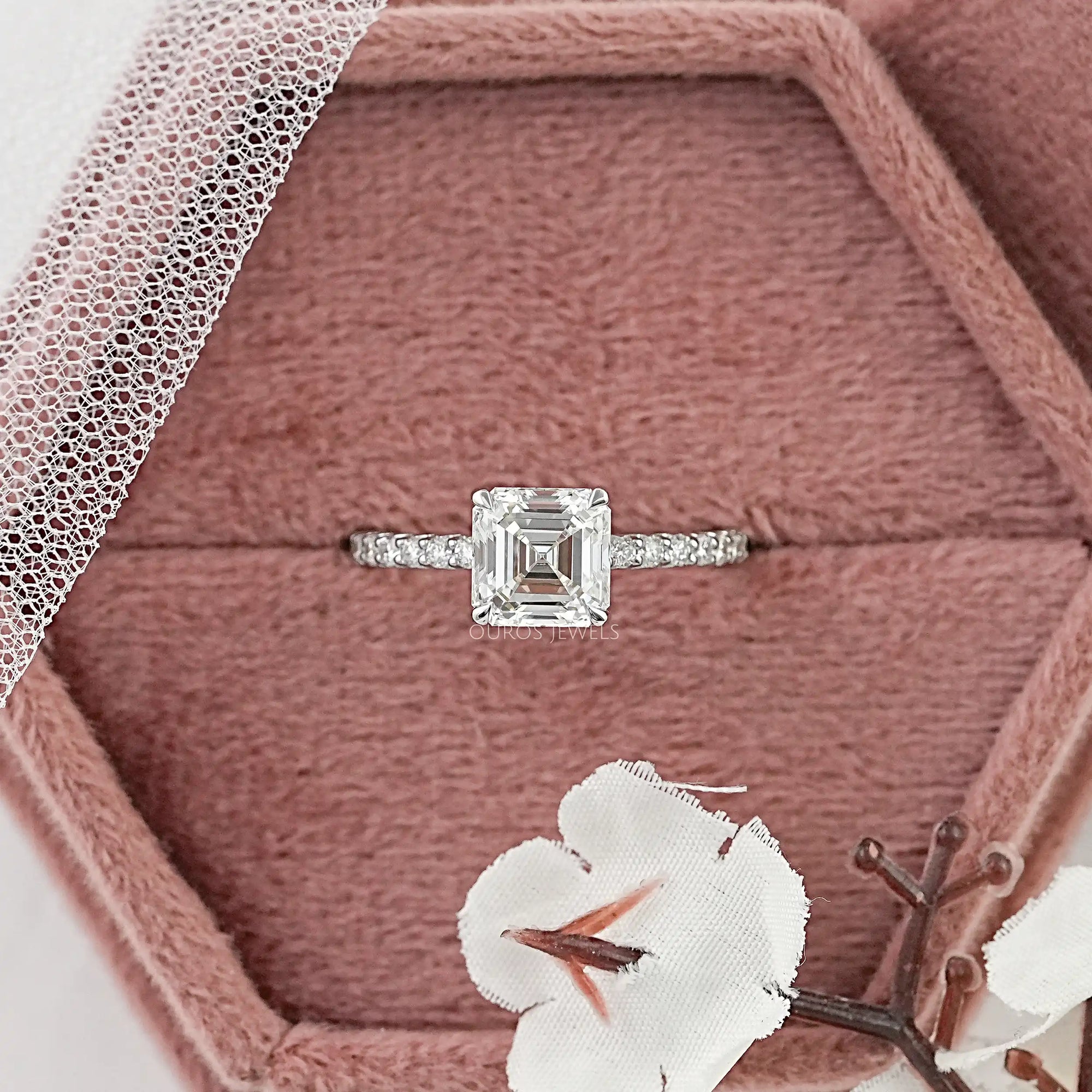 Asscher Lab Diamond Hidden Halo Accent Ring