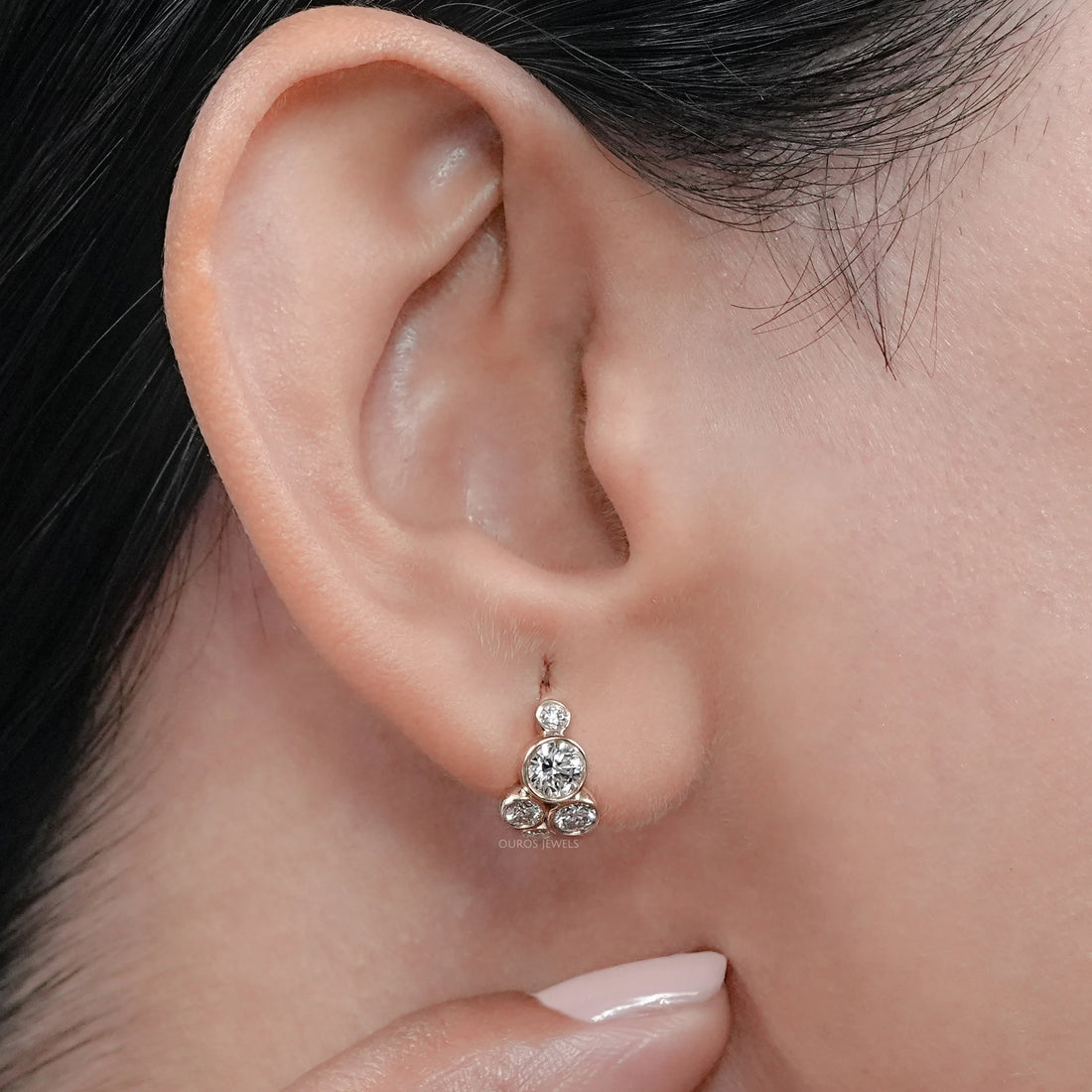 Round Lab Diamond Bezel Set Huggie Earrings Earring