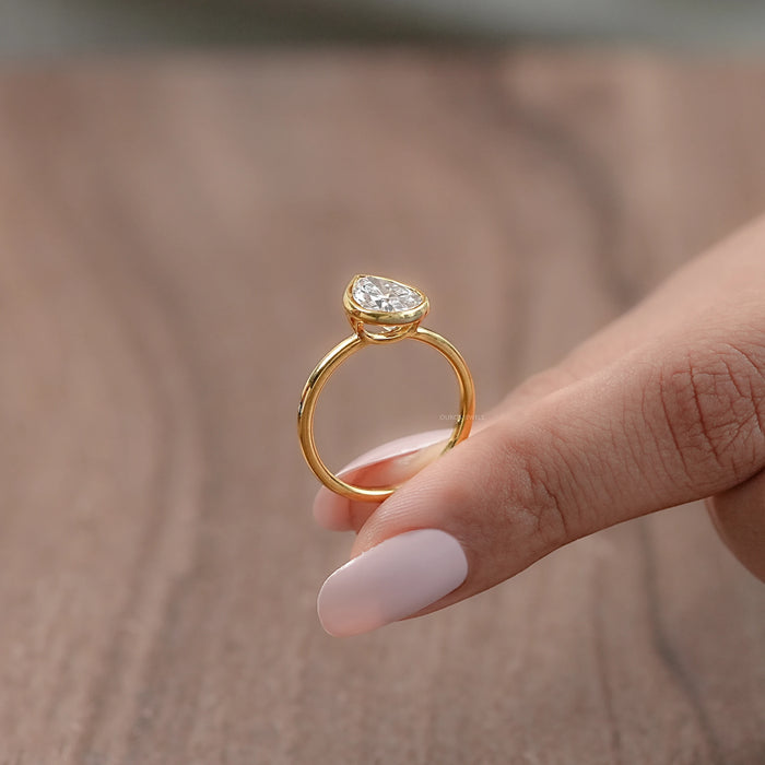Bezel Set Pear Cut Lab Solitaire Ring Rings