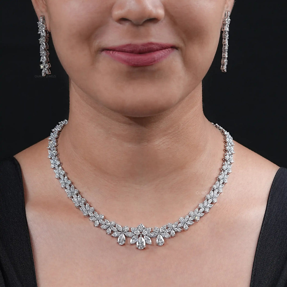 Multiple Shape Lab Diamond Wedding Necklace Set Necklaces