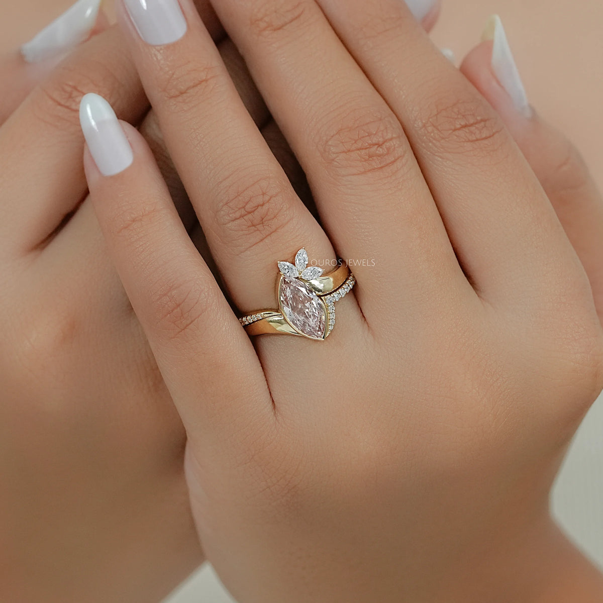 Fancy Vivid Pink Marquise Diamond Accent Bypass Ring