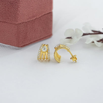 Multi Row Bezel Pear Diamond C Hoop Earrings