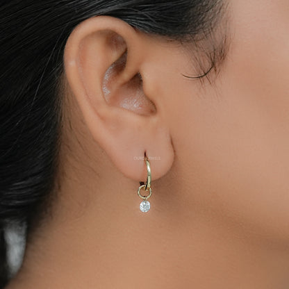 Round Diamond Charm Dangle Hoop Earrings Earring