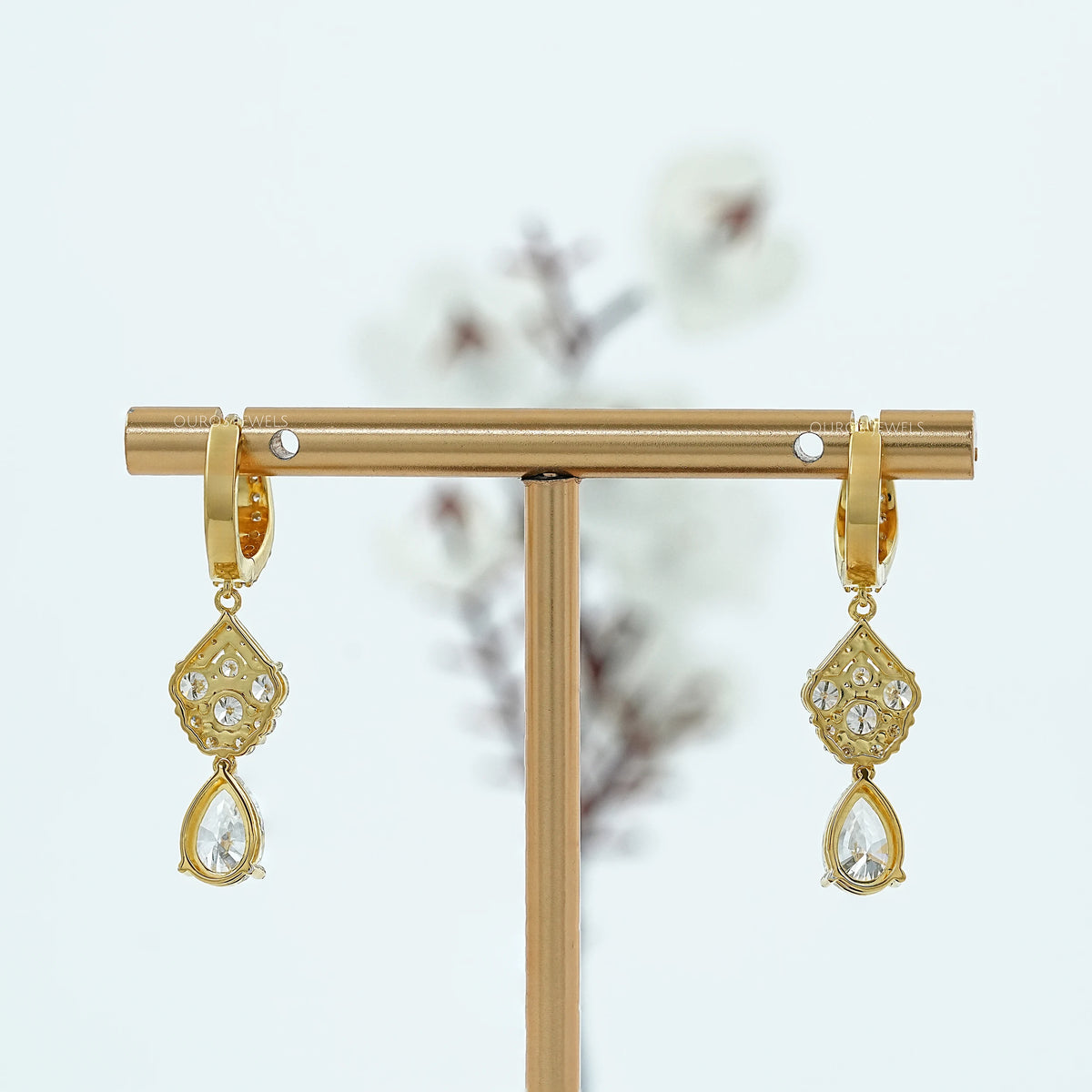 Pear And Round Diamond Pave Dangle Hoop Earrings