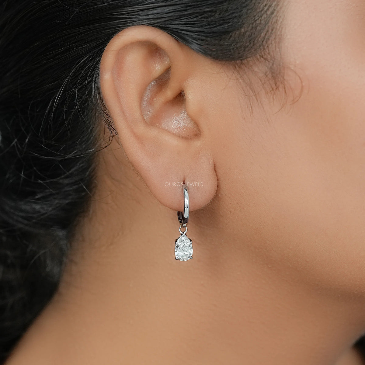 Pear Cut Lab Diamond Dangle Hoop Earrings