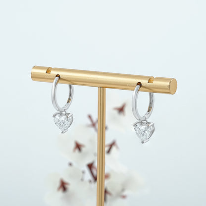 Lab Diamond Heart Cut Dangle Hoop Earrings