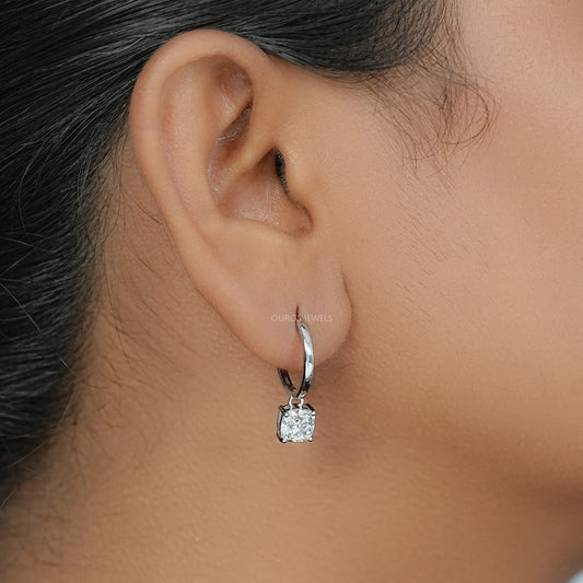 Square Old Mine Cushion Diamond Dangle Hoop Earrings Earrings