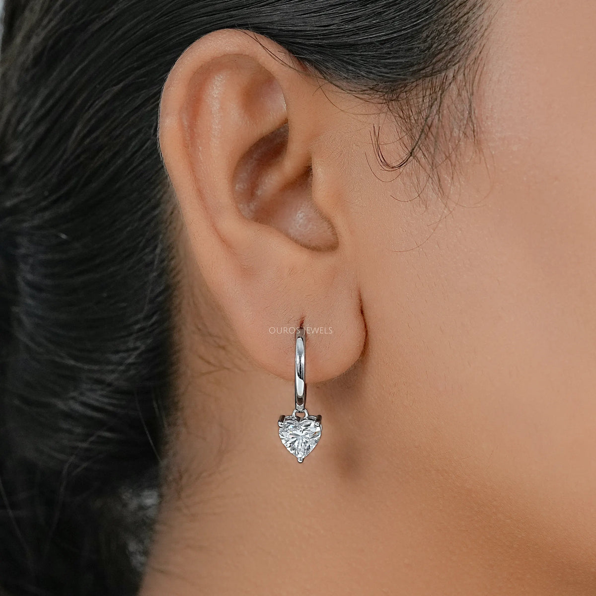Lab Diamond Heart Cut Dangle Hoop Earrings