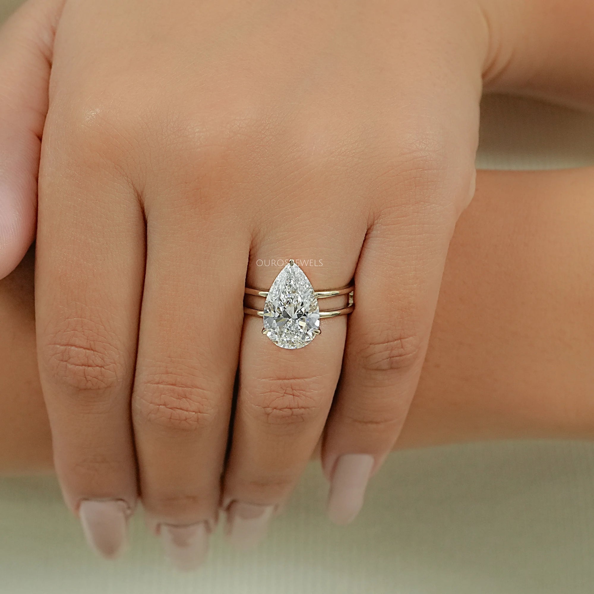 Pear Cut Double Band Engagement Ring