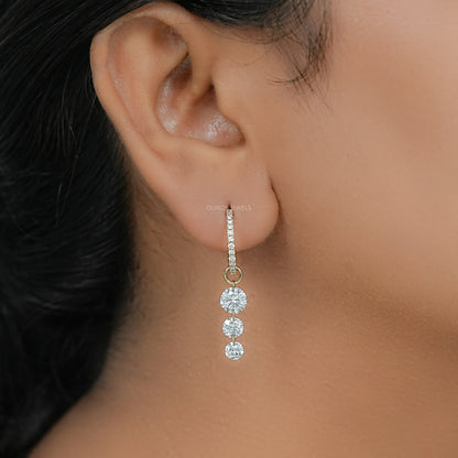 Three Stone Lab Diamond Dangle Hoop Earrings Earring