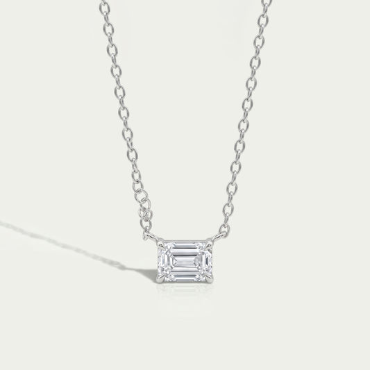 Single Emerald Cut Lab Grown Diamond Pendant Necklaces