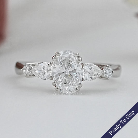 Oval And Pear Lab Diamond Five Stone Engagement Ring Rings