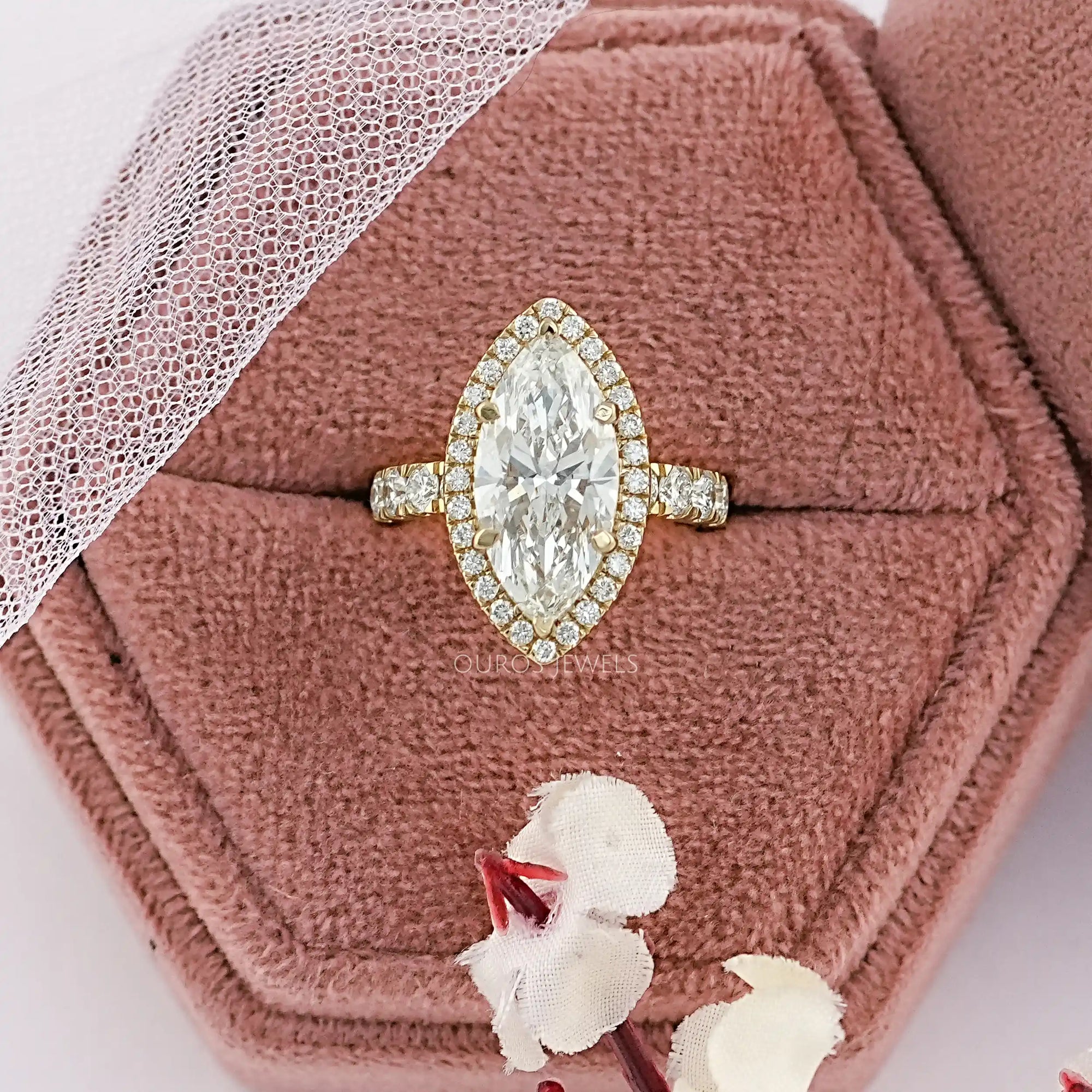 Marquise Diamond Hidden Halo Accent Diamond Ring Ring