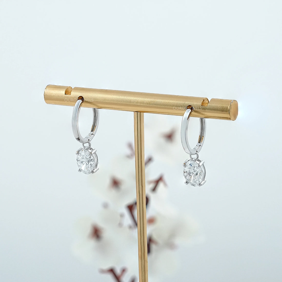 Oval Diamond Dangle Hoop Earrings Earrings