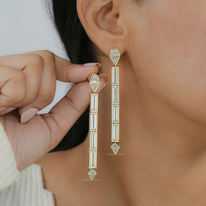 Multi Shape Lab Diamond Bezel Set Linear Drop Earrings Earrings