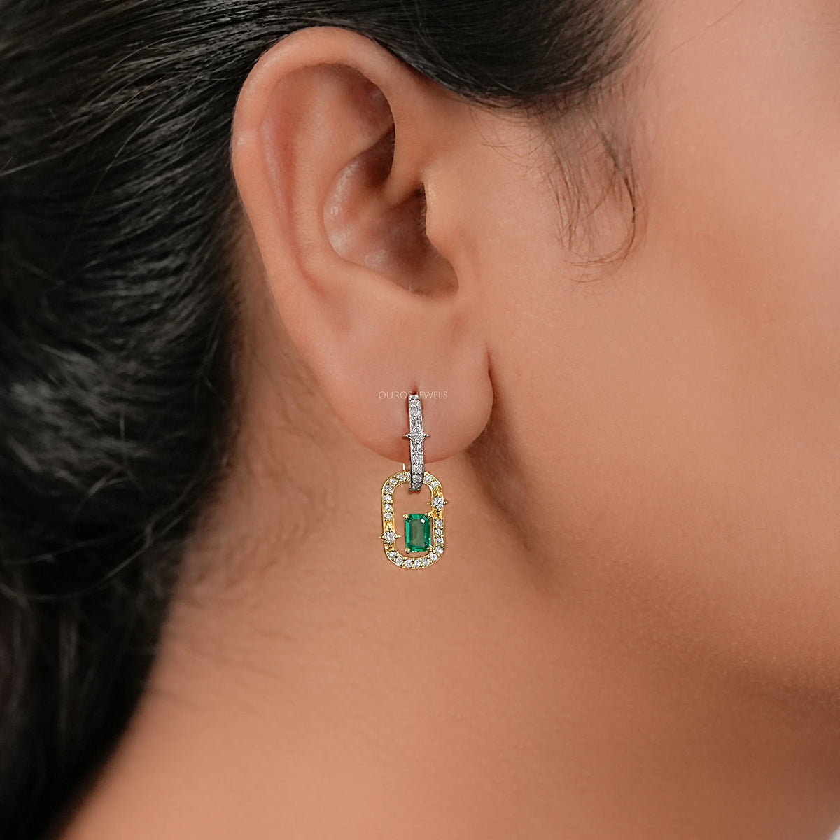 Two Tone Lab Diamond Linked Earrings