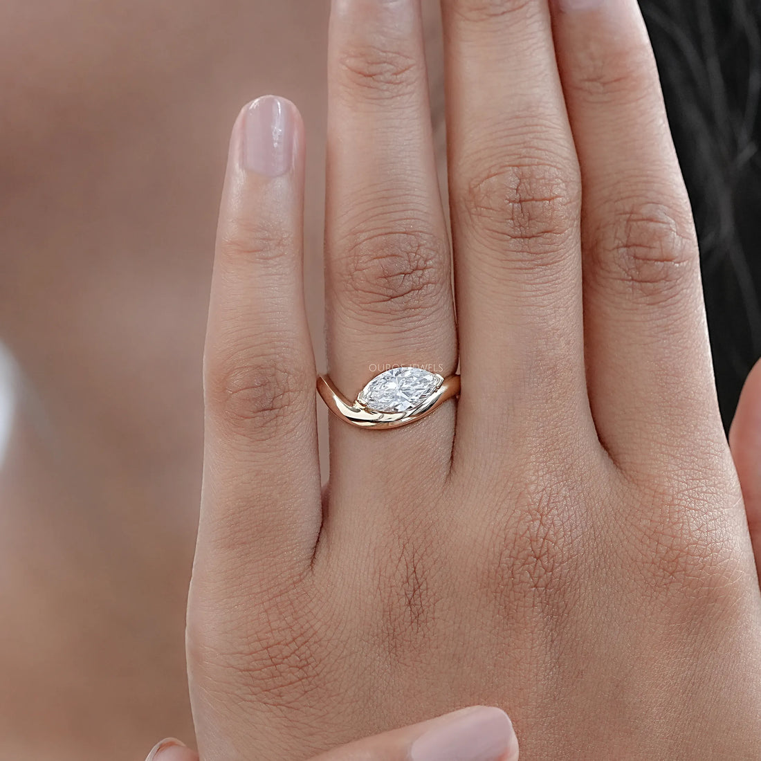 Wave Marquise Cut Lab Diamond Engagement Ring Ring