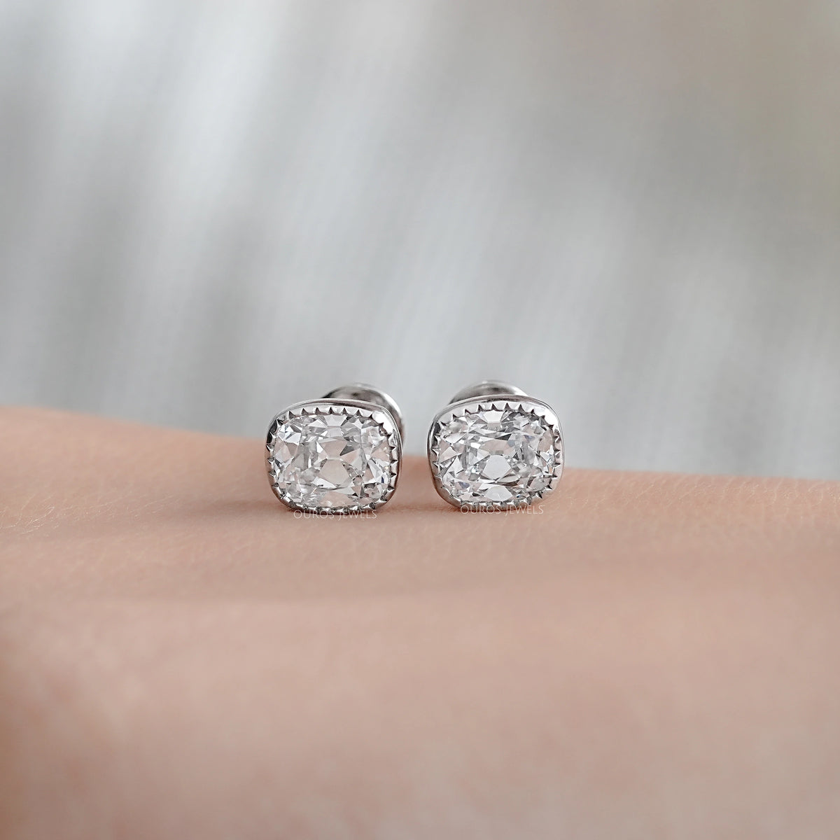 Old Mine Cushion Cut Lab Diamond Milgrain Earrings Earrings