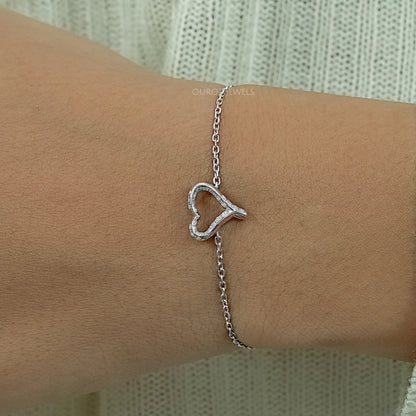 Open Heart Shape Round Diamond Chain Bracelet