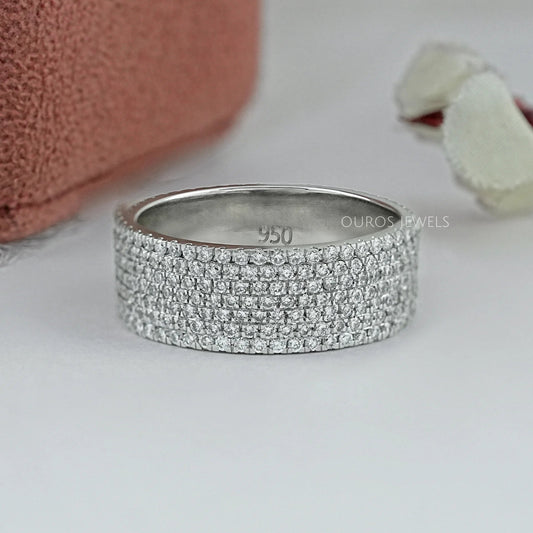 Round Diamond Pave Set Eternity Men's Wedding Band Ring