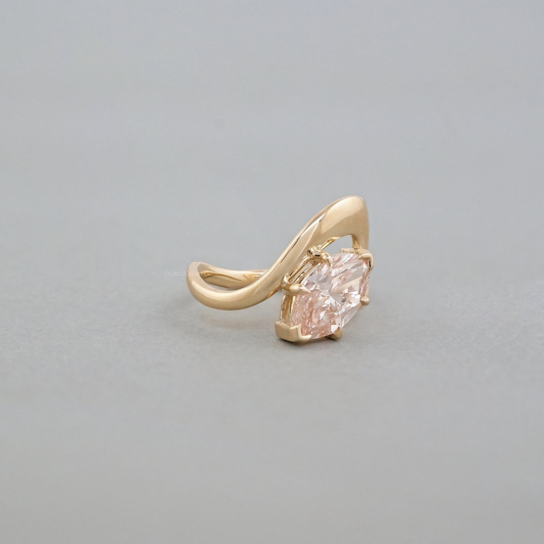Pink Marquise Cut Lab Diamond Bypass Ring in Yellow Gold Ring
