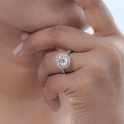Pink Round Cut Halo With Accent Engagement Ring Ring