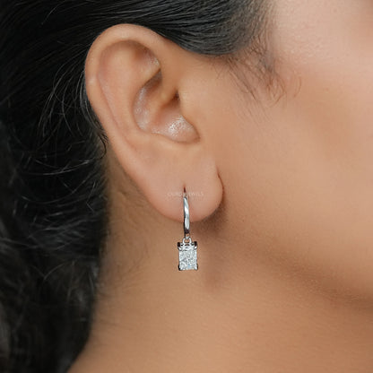 Radiant Cut Lab Diamond Dangle Hoop Earrings
