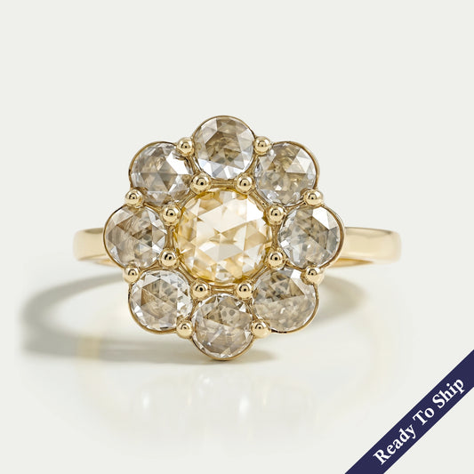 Rose Cut Round Diamond Halo Engagement Ring