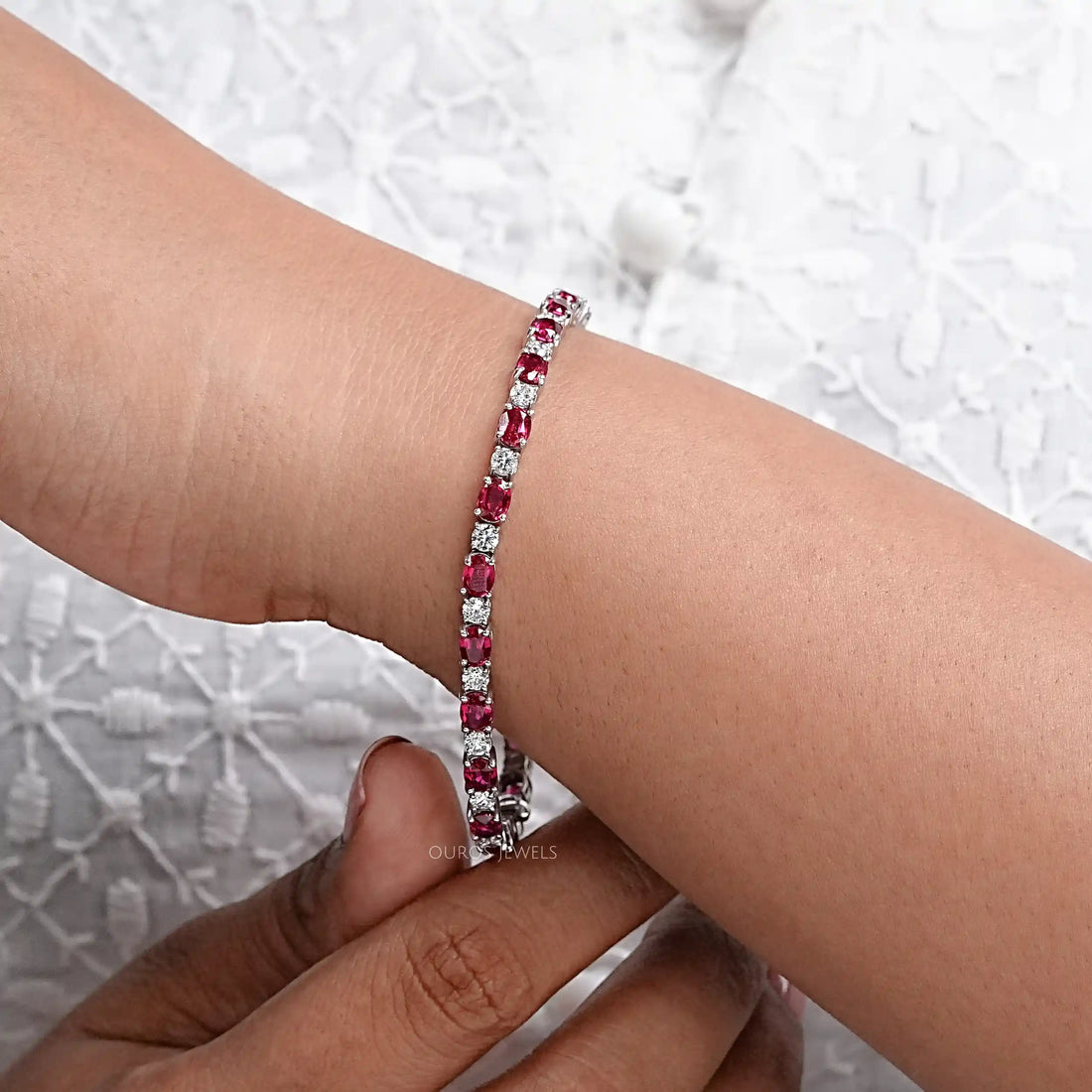 Ruby Oval Gemstone Tennis Bracelet