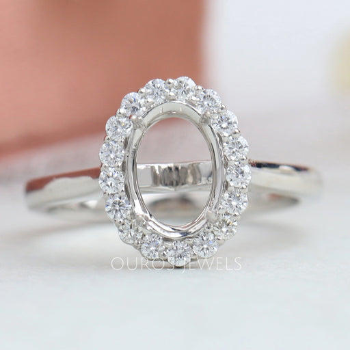 Oval Shape Halo Semi Mount Engagement Ring Ring