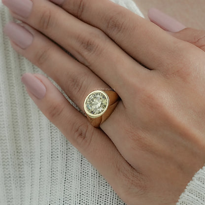 Fancy Yellow Round Diamond Bezel Set Signet Ring Ring