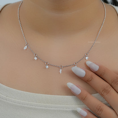 Multi Shape Lab Diamond Station Necklace