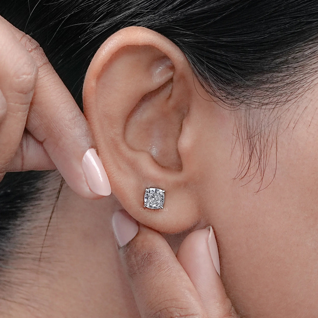 Square Cushion Cut Lab Diamond Solitaire Stud Earrings