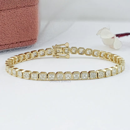 Lab Grown Asscher Diamond Tennis Bracelet Bezel Set Bracelet