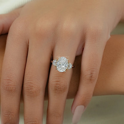 Oval And Half Moon Lab Diamond Three Stone Ring