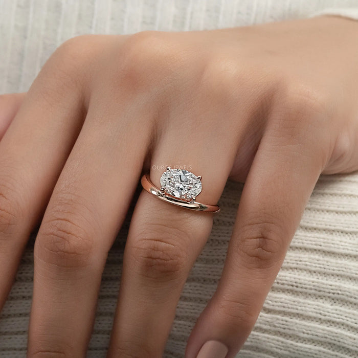 Oval Cut Solitaire Curved Engagement Ring Ring