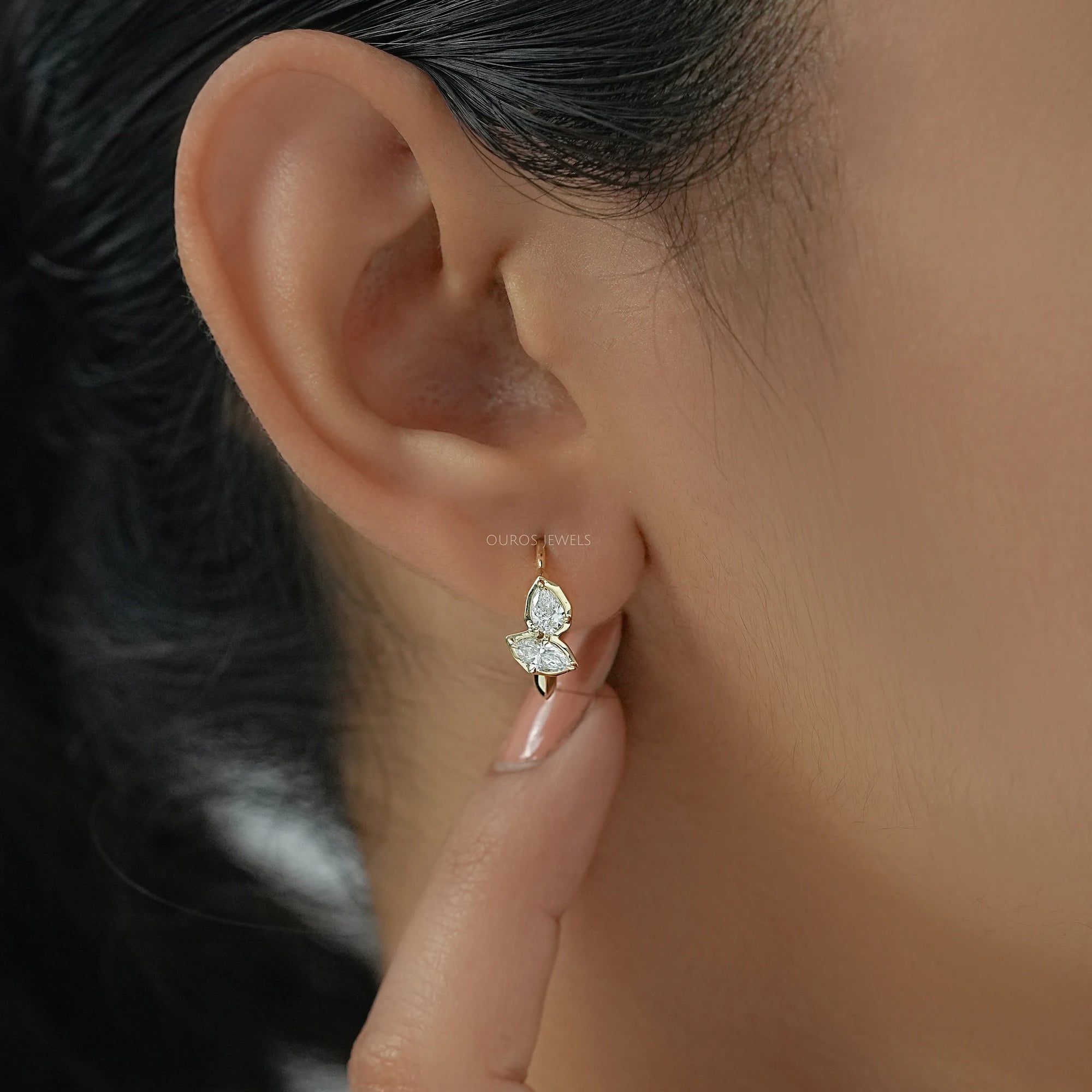 Pear And Marquise Lab Diamond Hoop Earrings