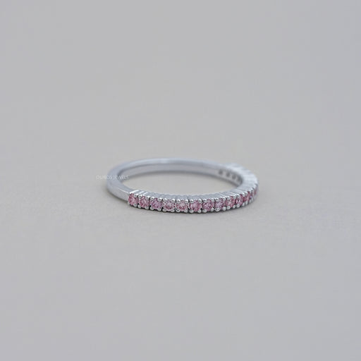 Pink Round Cut Lab Grown Diamond Half Eternity Band Ring