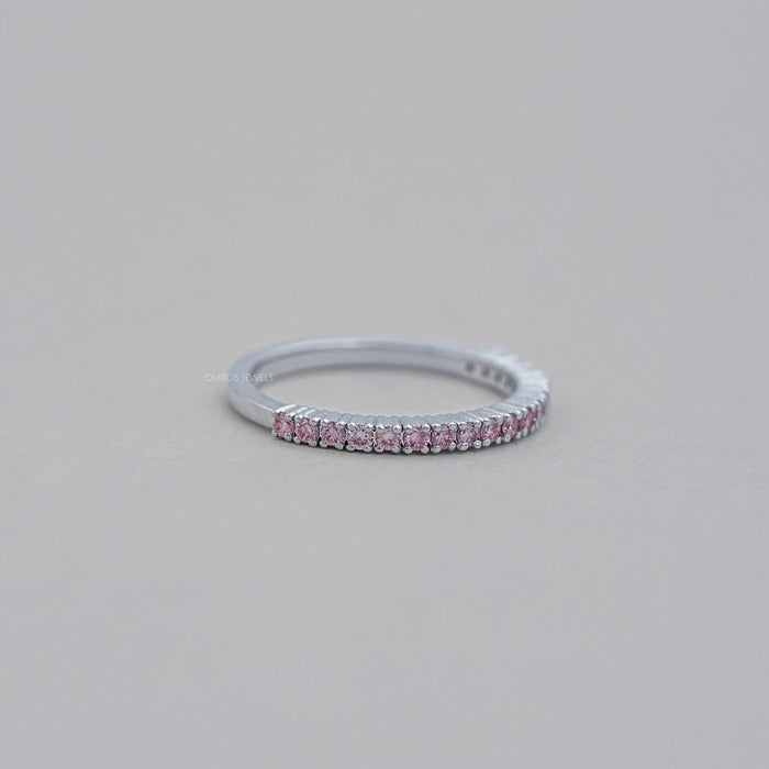 Pink Round Cut Lab Grown Diamond Half Eternity Band Ring