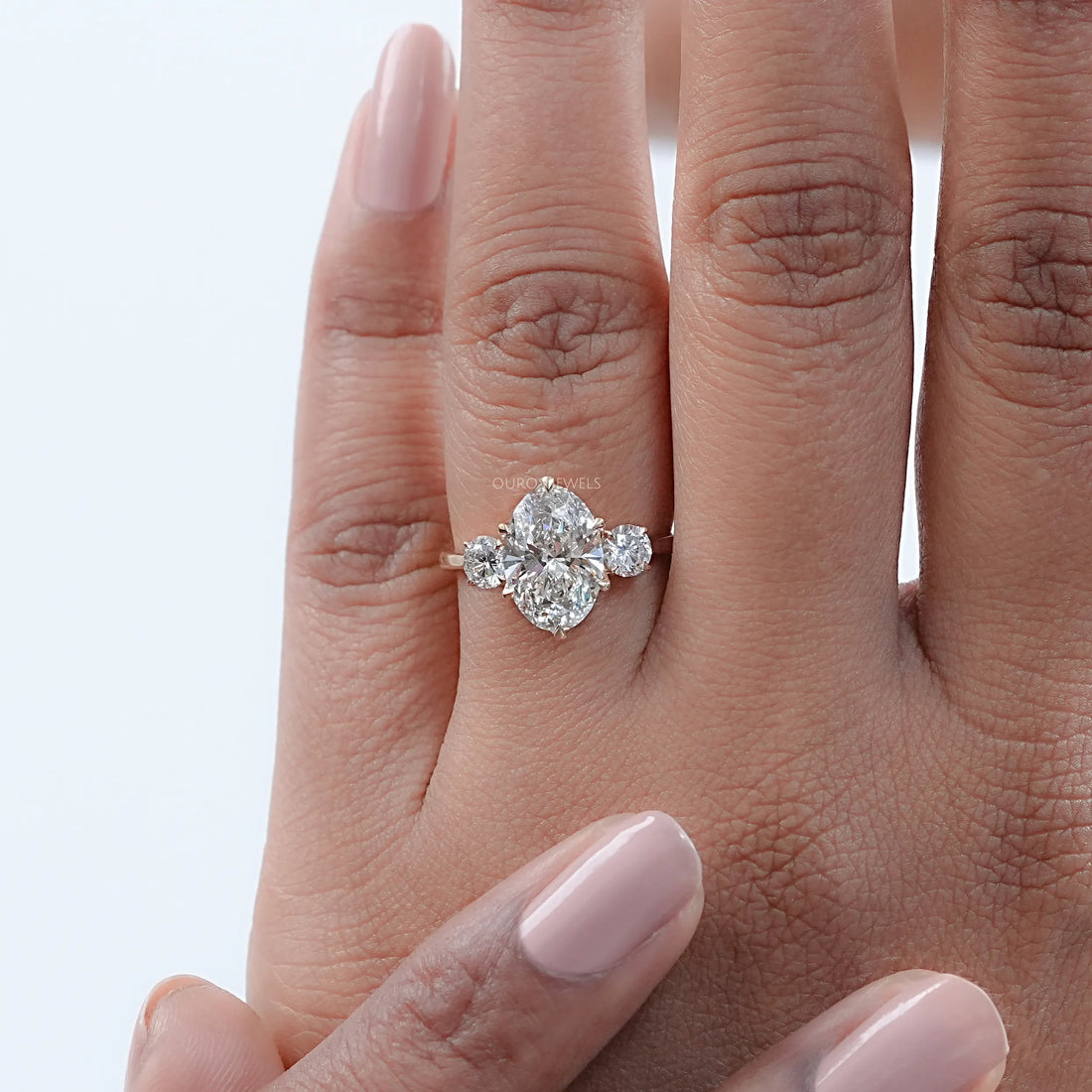 Three Stone Oval Cut Lab Grown Diamond Engagement Ring Ring