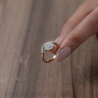 Half Halo Round Lab Diamond Engagement Ring Earring