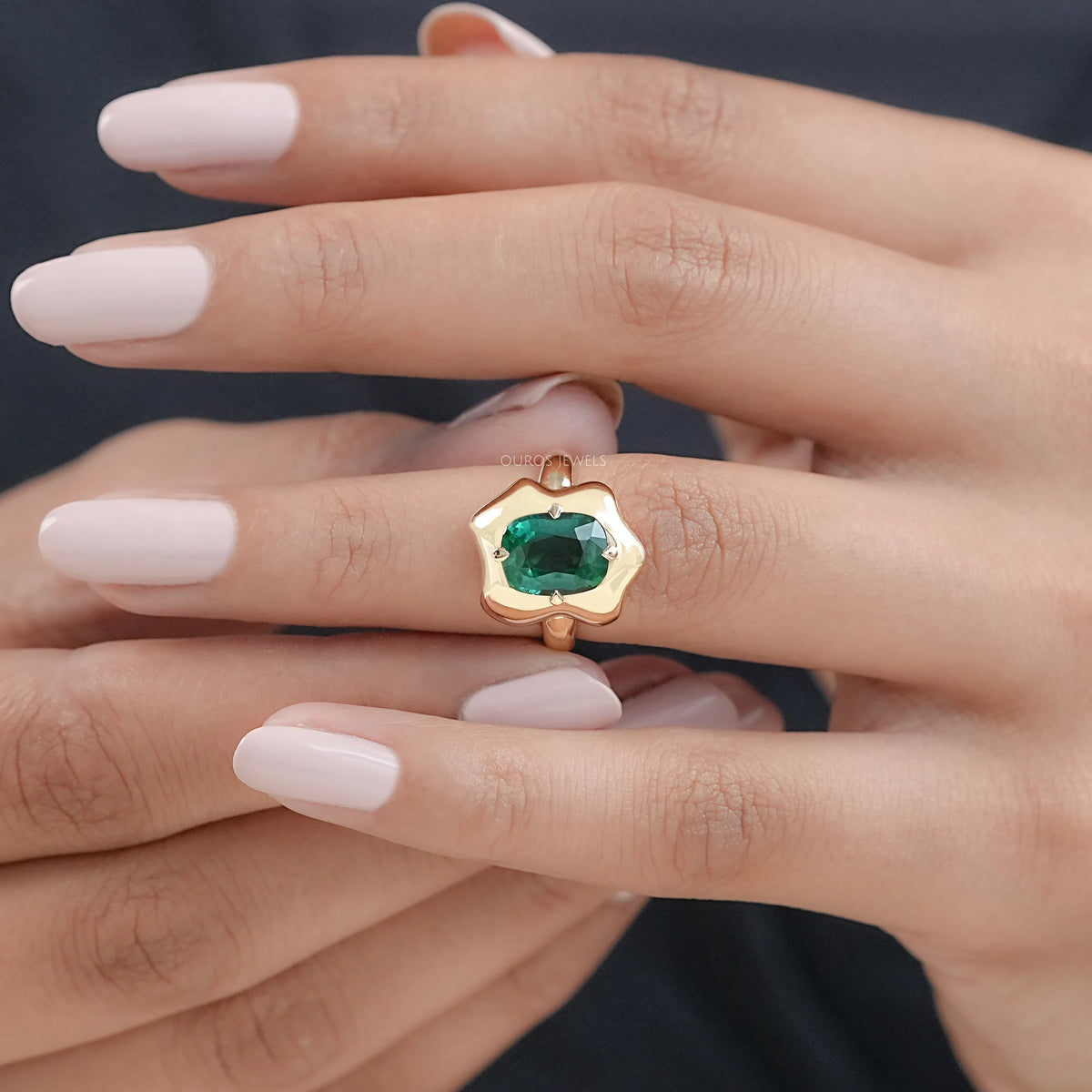 Green Cushion Gemstone Solitaire Engagement Ring